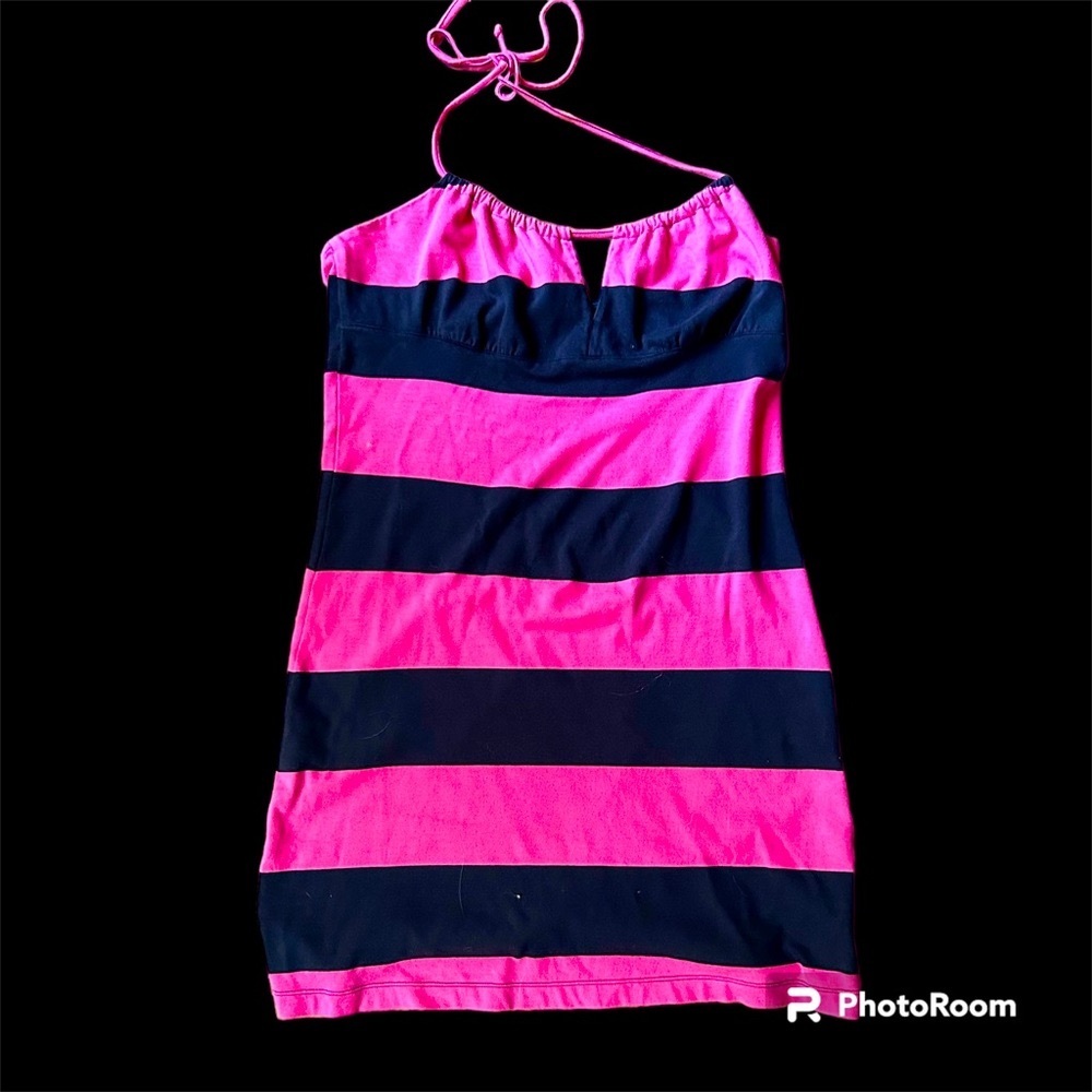 Tommy Hilfiger Casual Halter Dress 100% Cotton Navy and Pink Stripes Size Medium